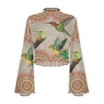 thumbnail image 6 of SCRAWLGOD Boho Bell Sleeve Tops for Women Size M Mandala Hummingbird Women Bell Sleeve Y2K Tops Casual Slim Shirts for Ladies Lettuce Trim Blouse Y2K Shirts, 6 of 7