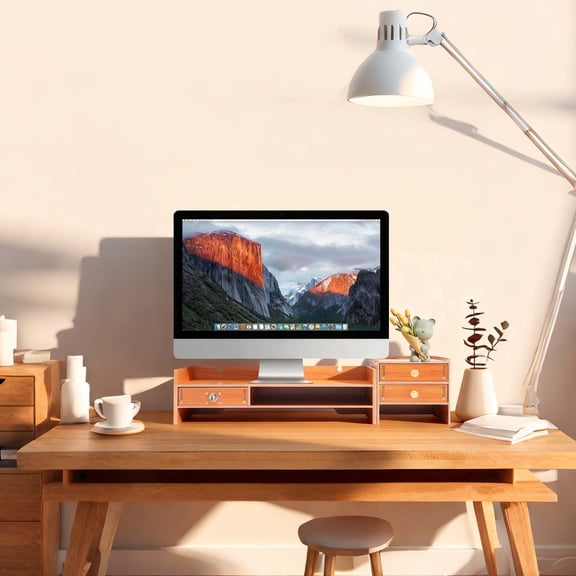 Monitor Stand with Lockable Drawer, 3-Drawer Wood Computer Monitor Riser with Side Cabinet & Phone Holder, Ergonomic Desk Organizer for Laptop, PC, Printer – MDF Desktop Stand for Home Office