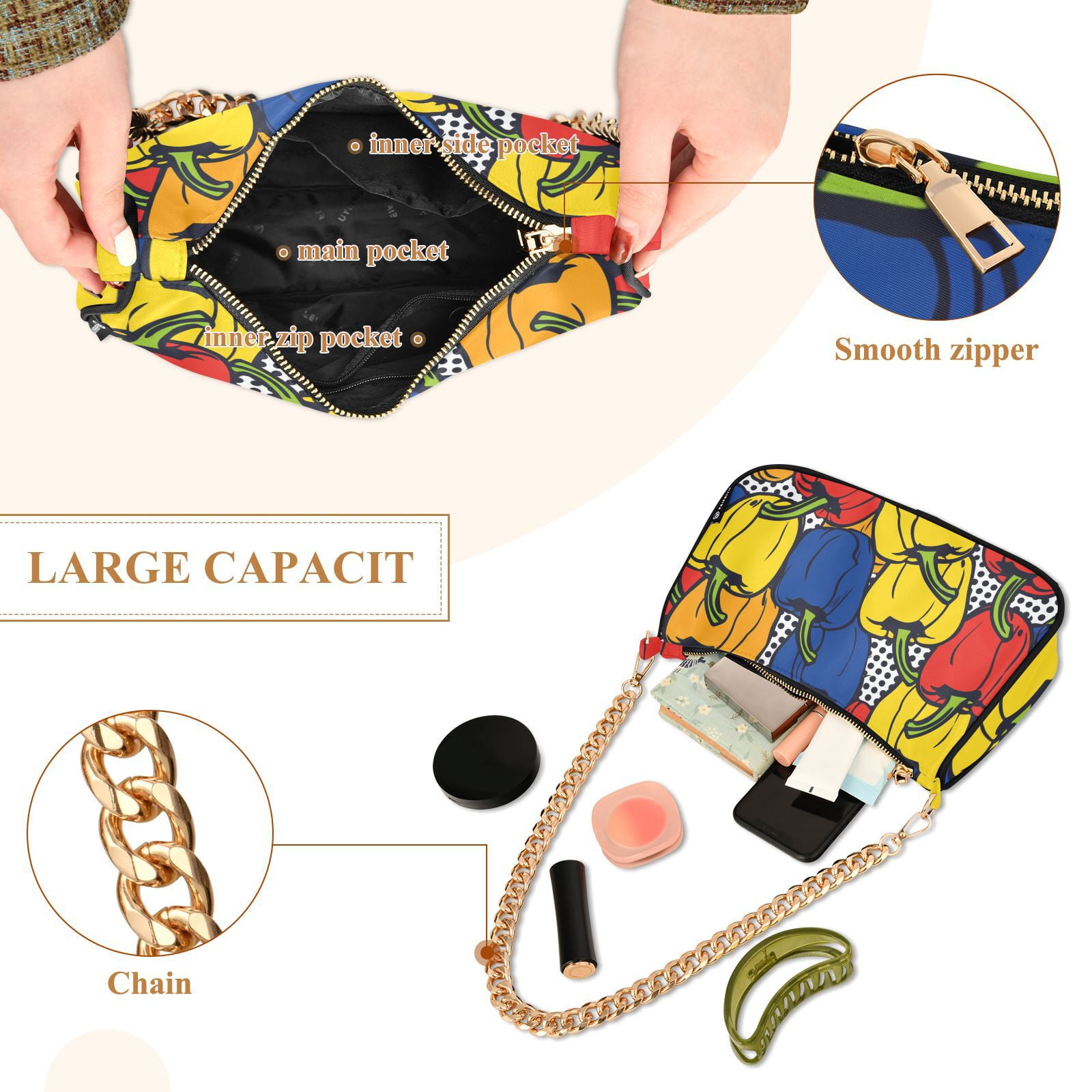 ChiliesWomen Small Shoulder Bag Crossbody Tote Hobo Bags Purse Clutch Handbags with Chain Strap for Women