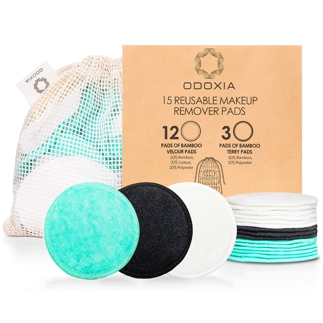 Almohadillas Desmaquillantes Reutilizables | Rondas de algodón ecológicas y sin residuos | Productos de belleza | 15 almohadillas faciales naturales y orgánicas con bolsa para la colada | Suave para t