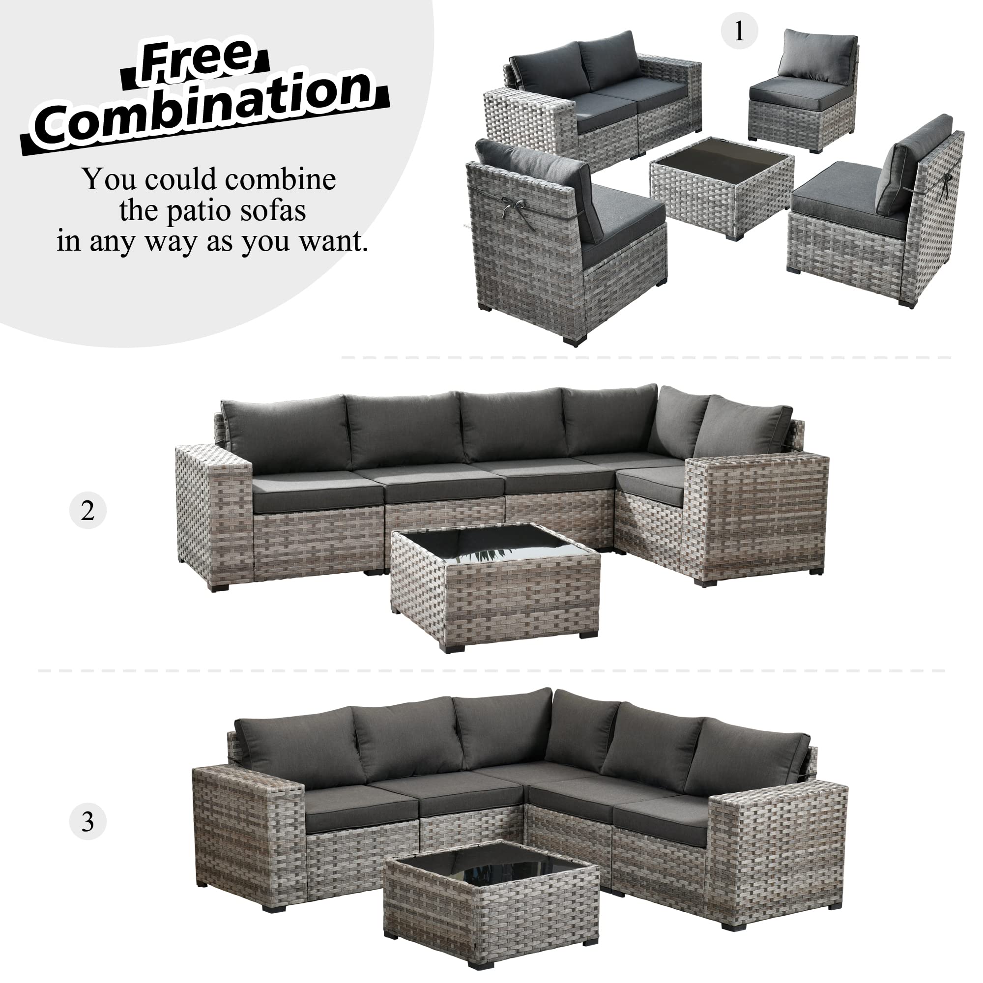 Vcatnet 6 Pieces Patio Furniture Outdoor Sectional Sofa Wicker Conversation Set with Coffee Table for Garden,Poolside,Black