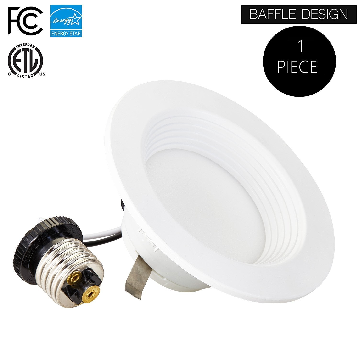 4 Inch LED Downlight 9W Dimmable 4" Trim Baffle Recessed Retrofit Ceiling Light 