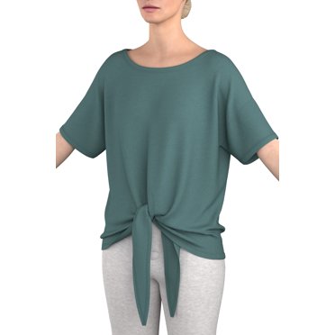 T-shirt à Manches Courtes Col Bateau Confortable pour Femmes avec Ourlet Noué et design Épaule Tombante