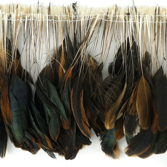 Zucker Feather Products Rooster Coque Tails Feathers Black Iridescent Trim Strung - 4-6” x 1 yd - Natural