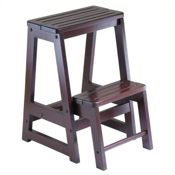 Double Step Stool In Antique Walnut, Bar Stool Step Ladder Combination