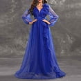 thumbnail image 5 of SMihono Deals Elegant Evening Dress for Women V Neck Mesh Puff Sleeve Ruffles Empire Waist Semi Formal Party Cocktail Maxi Dress Ball Gowns Blue 4, 5 of 8