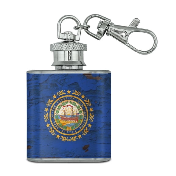 Rustic New Hampshire State Flag Distressed USA Stainless Steel 1oz Mini Flask Key Chain