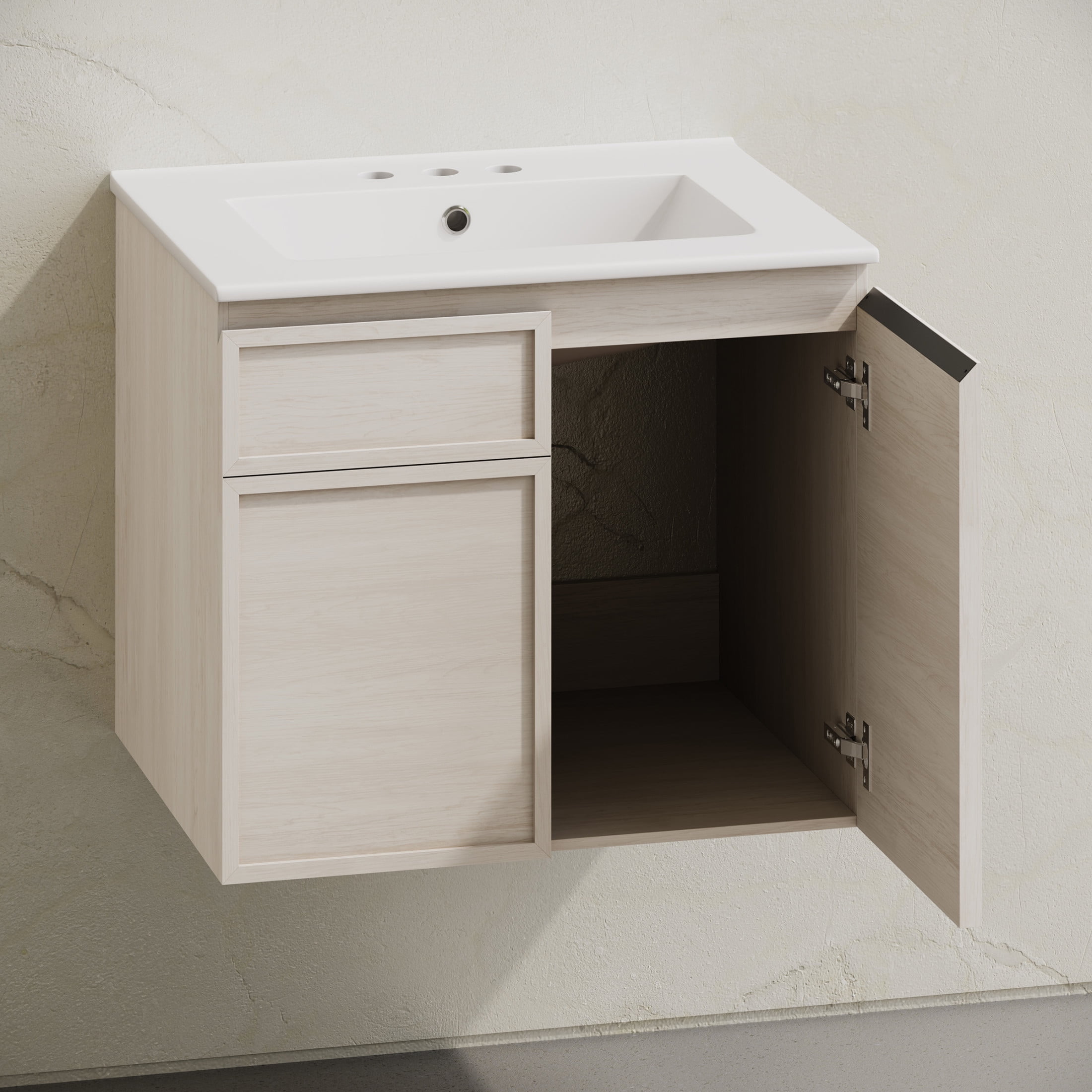 St. Tropez 24" Wall-Mounted Bathroom Vanity in White Oak with 3-Hole Centerset Sink Top