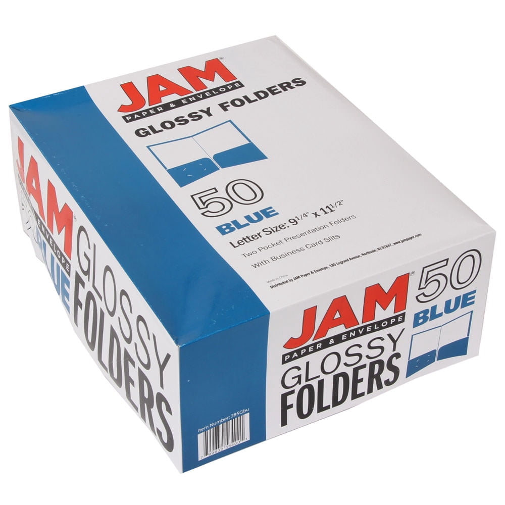 JAM Paper Glossy Two Pocket Folders, Blue, 50 per Pack