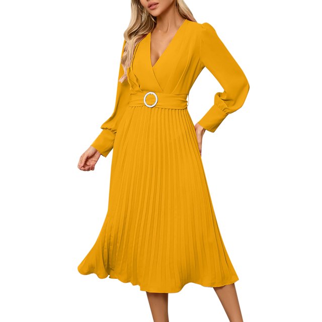 Robe Mode Femme Slim - Fit V - Col Long - Manches Longues Ligne A