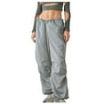 thumbnail image 1 of Diufon Cargo Pants for Women Elastic Waist Side Drawstring Pleated Lounge Pants with Pockets Solid Color Pants, 1 of 6