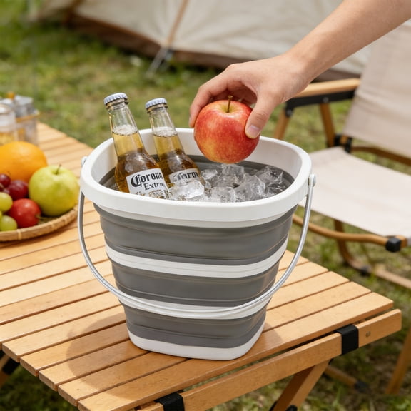 Collapsible Bucket 10L/2.6 Gallon, Foldable Silicone Water Bucket with Portable Handle, Space Saving Outdoor Bucket for Camping, Fishing, Car Washing, Household Cleaning
