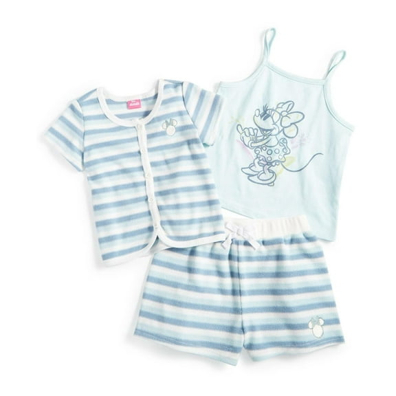 Disney Toddler & Little Girls Minnie Mouse Crochet Cardigan, Tank Top & Shorts, 3 Piece Set - Blue