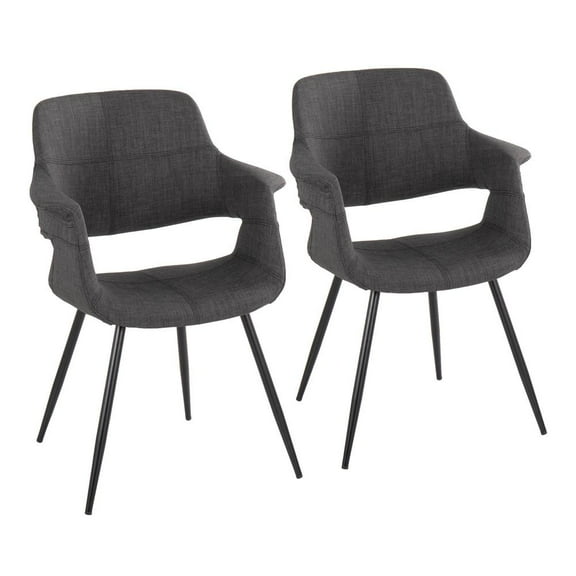 LumiSource Black Metal, Charcoal Fabric Vintage Flair Chair - Set of 2