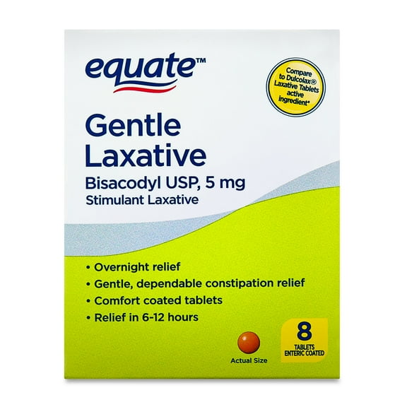 Equate Gentle Laxative Bisacodyl USP Constipation Relief, 5 mg, 8 Count