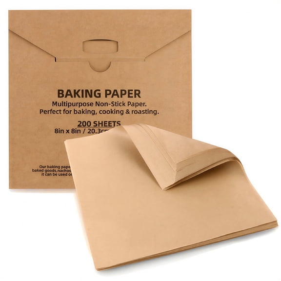 ACDANC 200 Pcs 8x8 inch Precut Non-Stick Baking Parchment Paper Sheets Bun Sheet Pan Liners,Unbleached Parchment Paper Baking Supplies (Brown-8"x8")