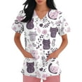 thumbnail image 2 of Stretch Scrubs for Women,Animal Ribbon Print Nurse Tops - Stretchy V-Neck Scrub Shirts with Hidden Pen Pocket - Multicolor - XL, 2 of 5