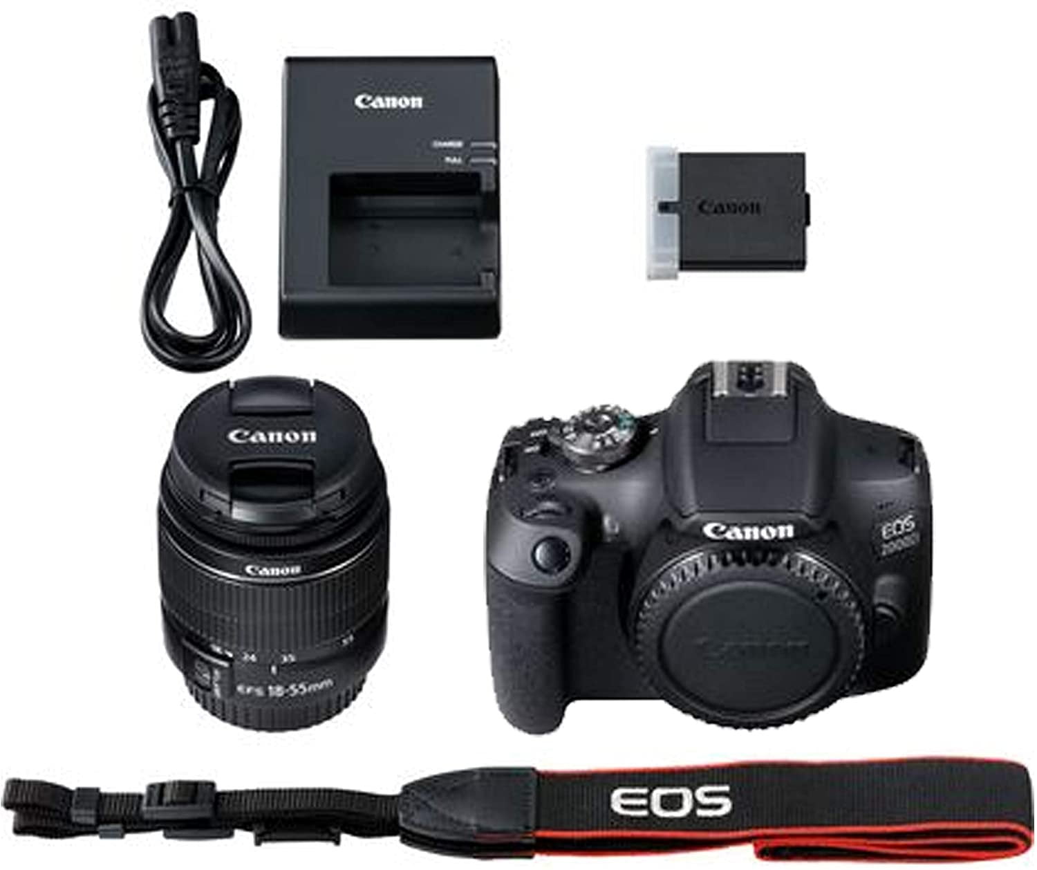 Canon EOS 2000D DSLR Camera, 24.1MP Sensor, 18-55mm Zoom Lens