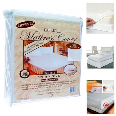 Full Size Fabric Zippered Mattress Cover Waterproof Bed Bug Dust Mite