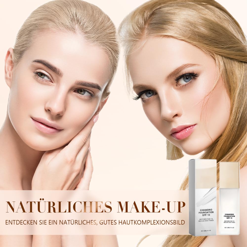 Color Changing Foundation for Mature Skin – Lightweight Liquid Foundation & Concealer, Tone-Adapting Formula for All Skin Types, Hydrating, Long-Lasting (2PCS)