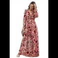 thumbnail image 2 of Vestido Maxi Bohemio para Mujer, Cuello en V, Larga Abullonada, Volantes, Corte A, Abertura, . Flor Roja XL, 2 of 8