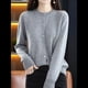 thumbnail image 5 of Suéter de Larga con Cuello Redondo de Color Liso para Mujer, Chaqueta de Punto Combinable para y Otoño Gris XXL, 5 of 8