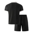 thumbnail image 4 of 2 Piece Casual Set for Men Knit Quarter Button Shirt with Shorts Half Zip Collared Top Drawstring Shorts Summer Matching Tracksuit L, 4 of 5