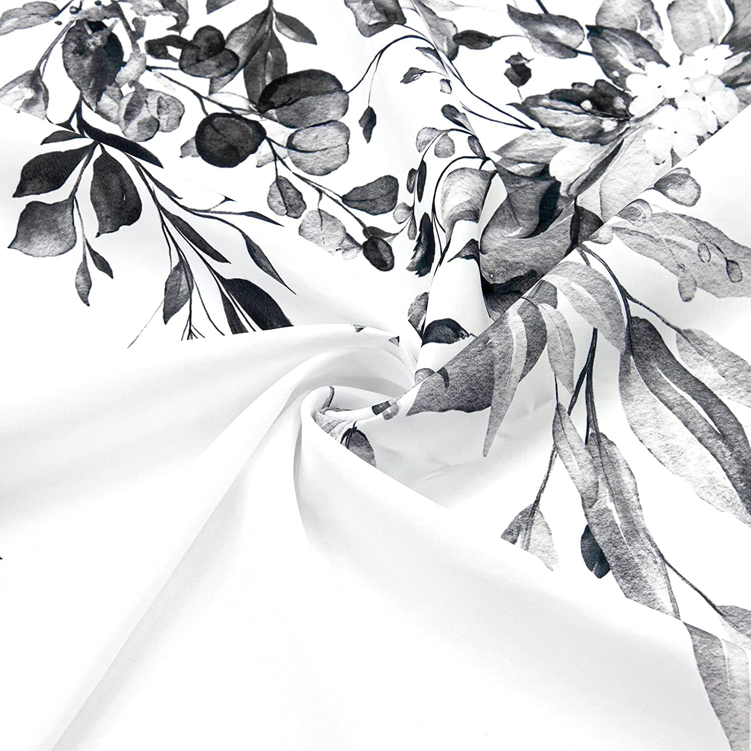 Small Stall Shower Curtain 36 x 72, Narrow Black and White Floral Shower Curtain, Watercolor Plant Eucalyptus Leaves Fabric Shower Curtain Set with Hooks