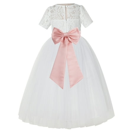 

Ivory Floral Lace Vintage Flower Girl Dresses for Wedding Pageant LG2T