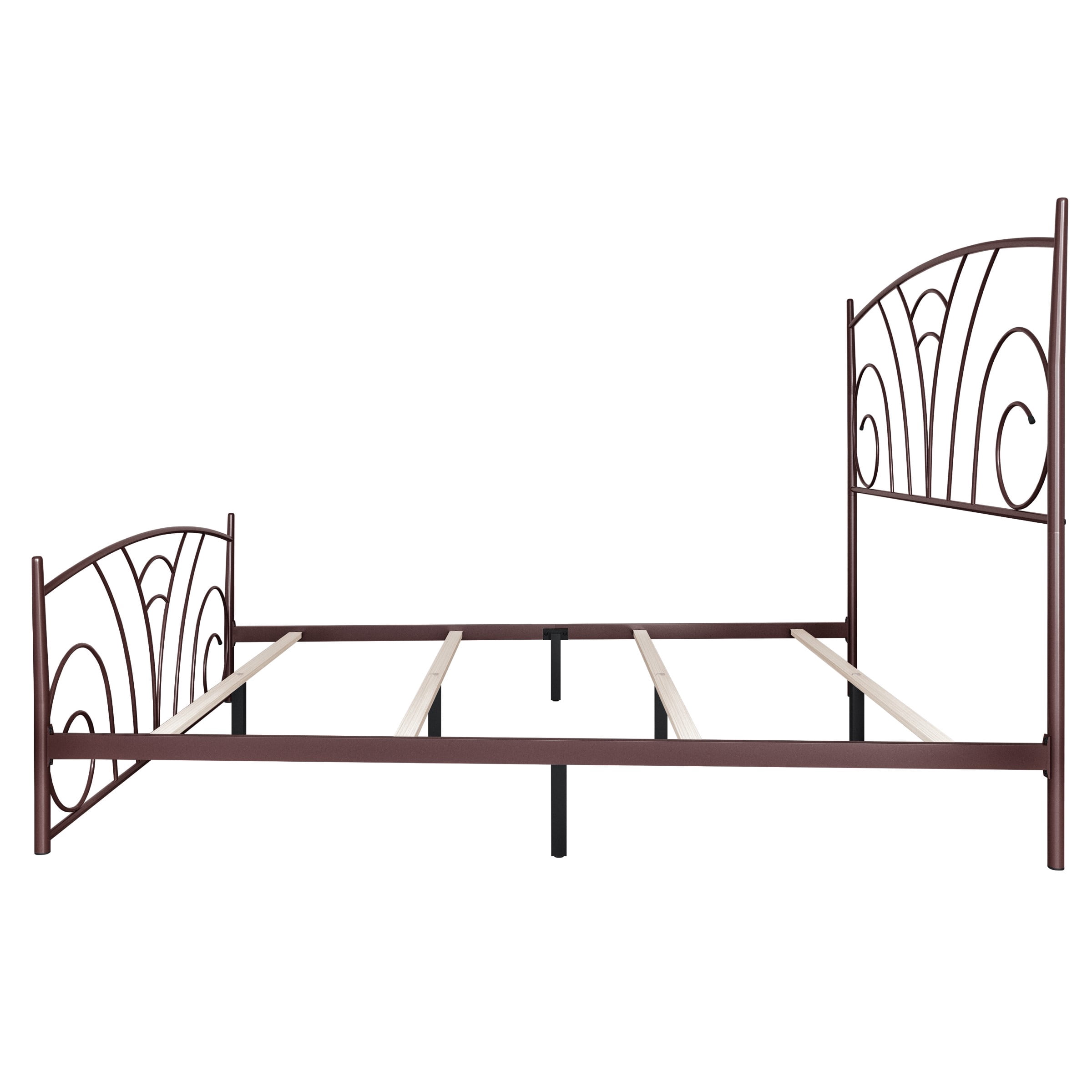 Home Design Essex Full Metal Bed Frame with Wavy Strip Design & Sturdy Metal Construction, Brown, Easy Assembly