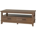 thumbnail image 5 of Farmhouse Coffee Table with Storage, 47" Wood Coffee Table for Living Room, Open Display Area and Storage Drawers with Metal Handles Rectangular Coffee Table, 5 of 7