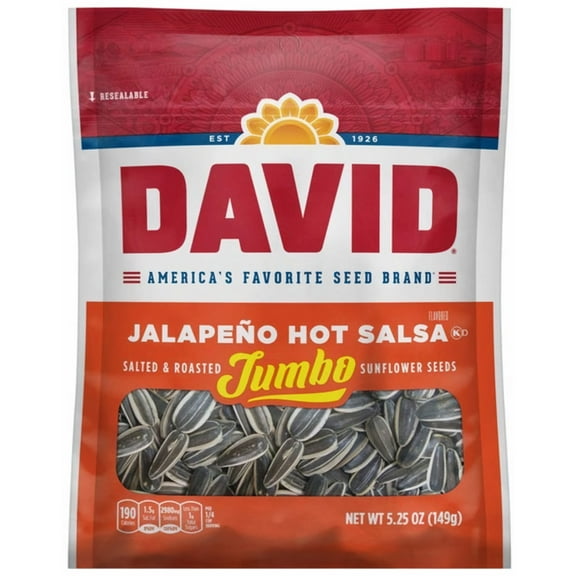 David Jalapeno Hot Salsa Sunflower Seeds, 5.25 oz Bag (Pack of 36)