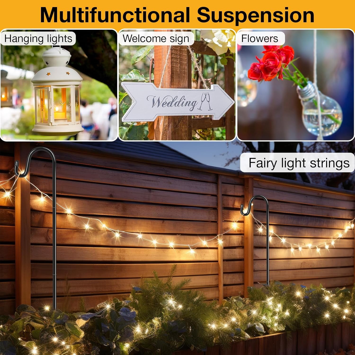 24 Pack 25 Inch Shepherds Hooks Outdoor Plant Hanger Metal Shepherd's Hook Black Garden Bird Feeder Pole for Hanging Solar Lanterns Flower Basket Jars Christmas Lights Wedding Decor
