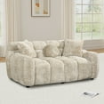 thumbnail image 3 of Wiilayok 64.7" Modern Tufted Upholstered Fluffy Chenille 2 Seater Loveseat Sofa with 3 Pillows，Comfy Sherpa Deep Seat Cloud Couch, Small Love Seat for Living Room Apartment, Light Brown, 3 of 10