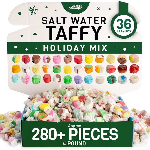 Snackathon Salt Water Taffy Assorted Mix, Holiday Mix Edition, 36 Flavor, 4 lb Box