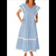 thumbnail image 2 of Vestido Midi Informal de Verano 2025 para Mujer, con Escote en V, Corta, Volantes, Corte A, . Azul XXL, 2 of 10