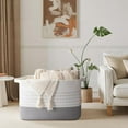 thumbnail image 2 of 108L Extra Large Blanket Basket, 25”x16”x16” Rectangle Woven Cotton Rope Baskets for for Living Room, Toy Storage with Handle- Gradient Grey, 2 of 13