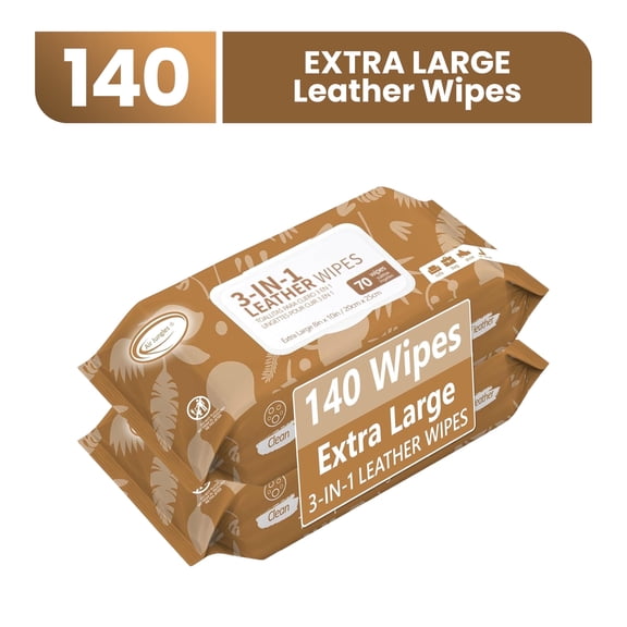 Air Jungles 3in1 Leather Cleaner Wipes 70 Count (Pack of 2), Extra Large 8" x 10" Size, Clean Condition Protect Wipes for Vinyl and Leather Apparel Furniture Auto Car Interior Shoes Boots Bags