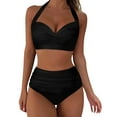 thumbnail image 1 of adviicd High Waist Bathing Suits for Women Women Swimsuit Bikini Set Two Piece Ribbed Side Cutout Tank Top Mid Rise Bathing Suit Black,XXL, 1 of 5