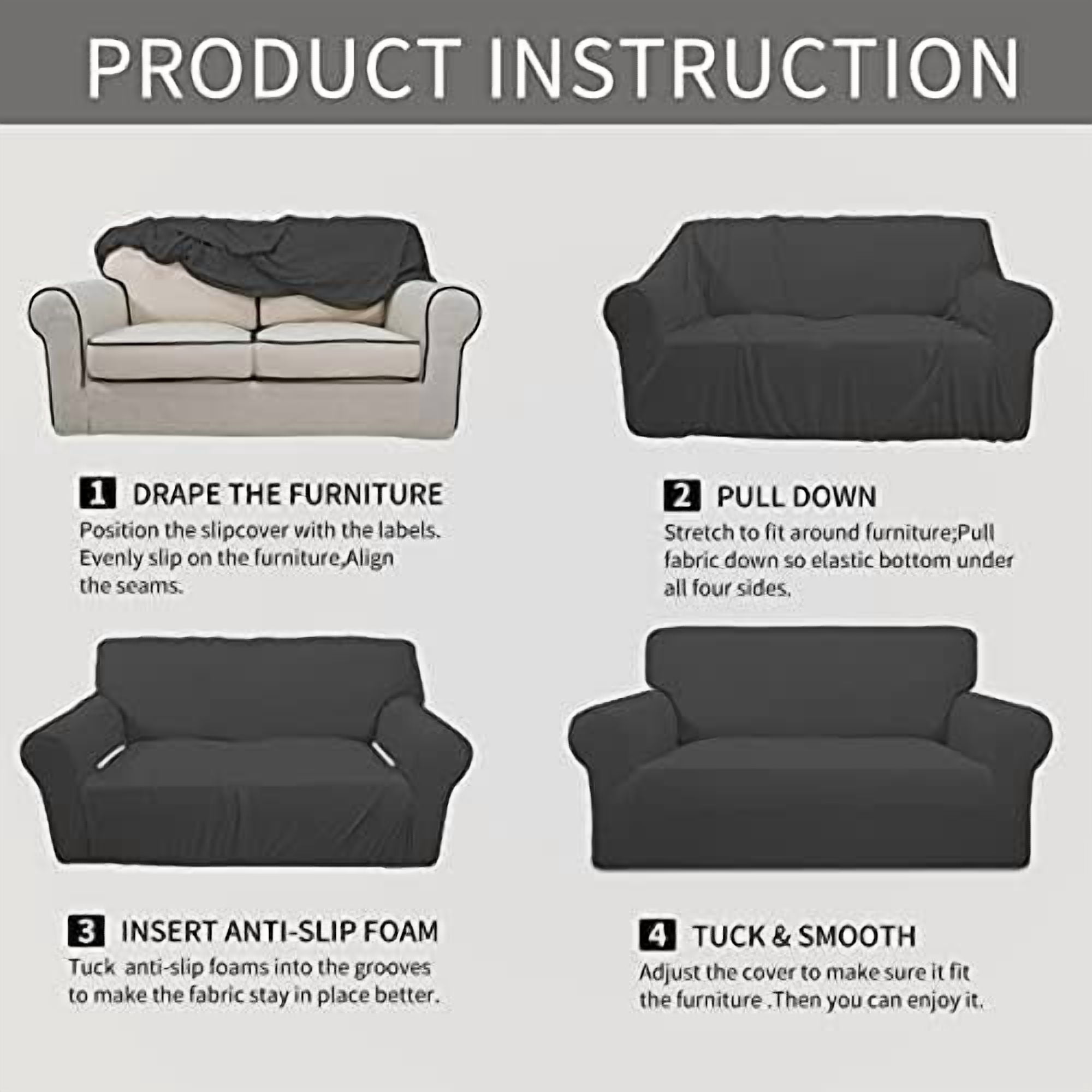 Stretch Oversized Chair Sofa Slipcover 1-Piece Couch Sofa Cover Furniture Protector Soft with Elastic Bottom for Kids Spandex Jacquard Fabric Small Checks Dark Gray
