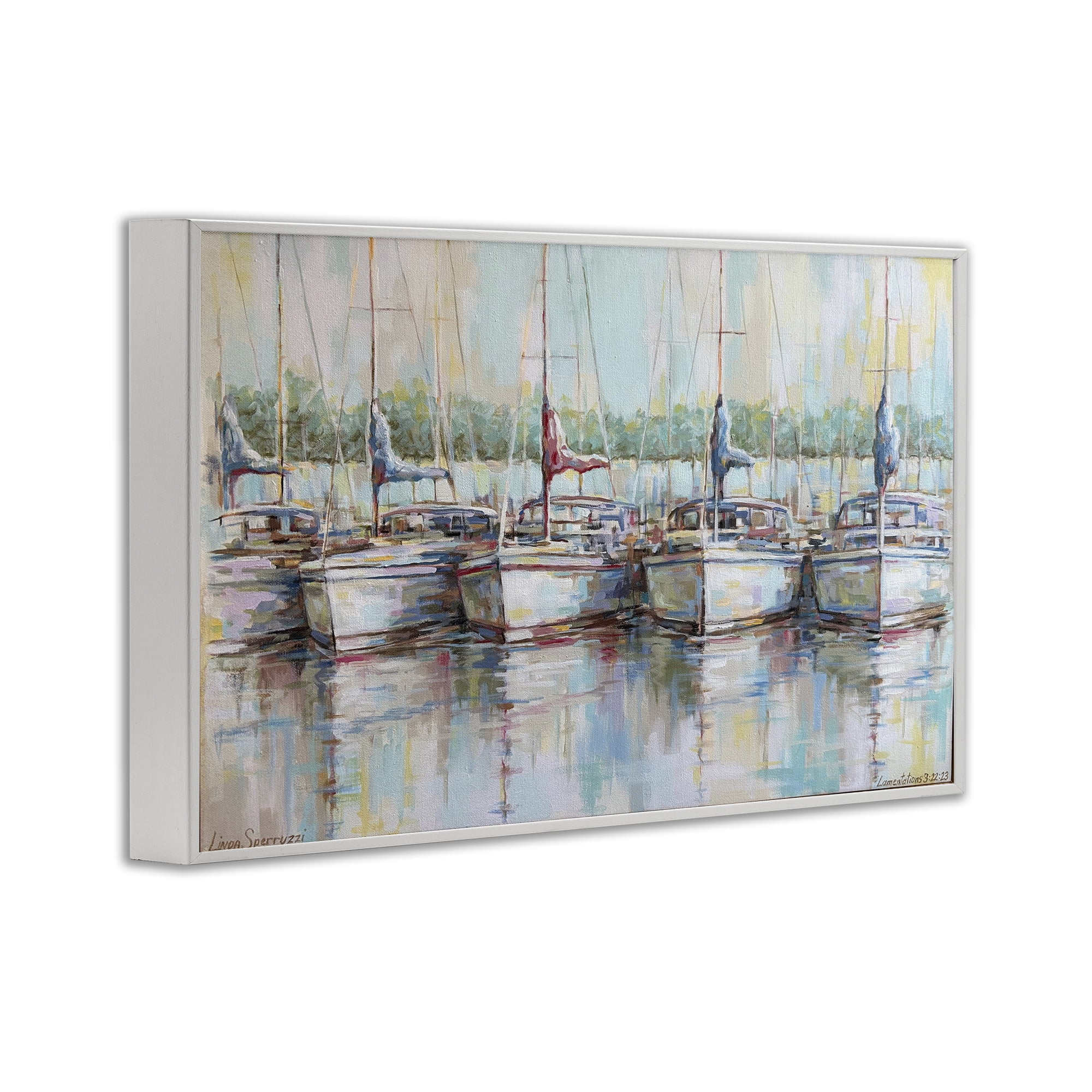 Stupell Industries Morning At The Marina White Framed Giclee Art, design by Linda Sperruzzi