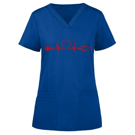

TAIAOJING Scrubs for Women Workwear Short Sleeve V-neck Tops Working Uniform Solid Color Pocket Blouse