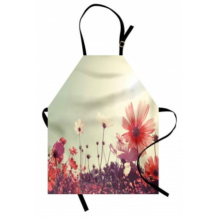

Floral Apron Flower Garden with Open Sky and Vintage Cosmos Plant Artwork Photo Unisex Kitchen Bib Apron with Adjustable Neck for Cooking Baking Gardening Sky Blue and Dark Coral by Ambesonne