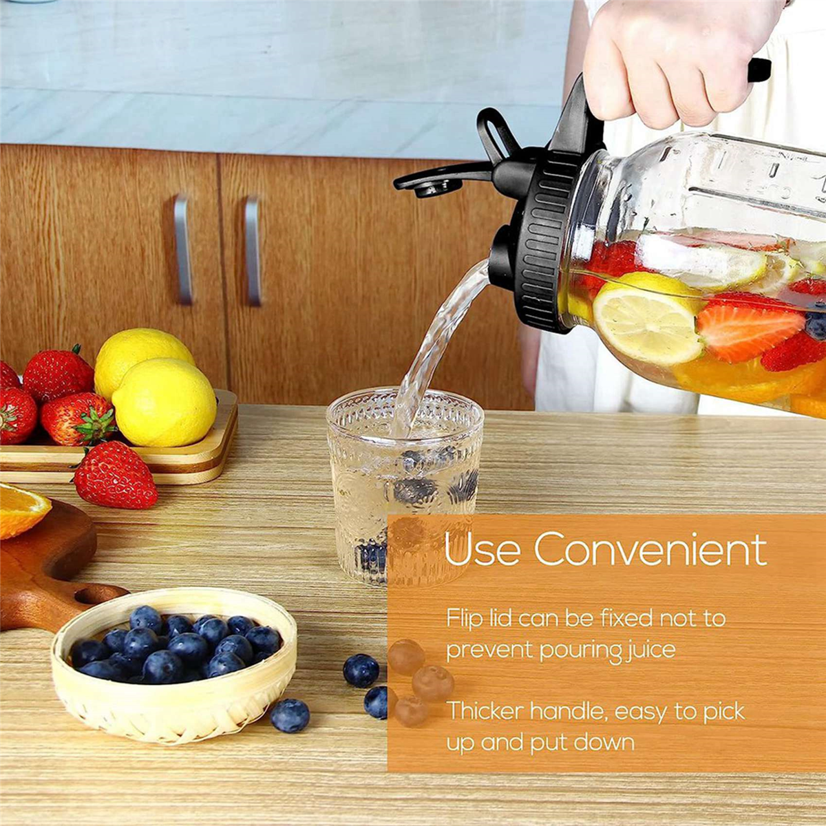2X 32Oz Mason Jar pour Spout Lid -Glass Pitcher with Lid ,Breast Milk Pitcher,Seal for Juice,Milk,Coffee,Tea,Lemonade