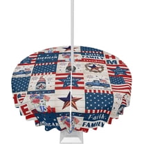 4th of July Tablecloth with Umbrella Hole and Zipper American Patriotic Star Flag Round Outdoor Tablecloths 60 Inch Table Cloths Blue Red White Stripes Gnome Table Cloth Cover for Independence Day