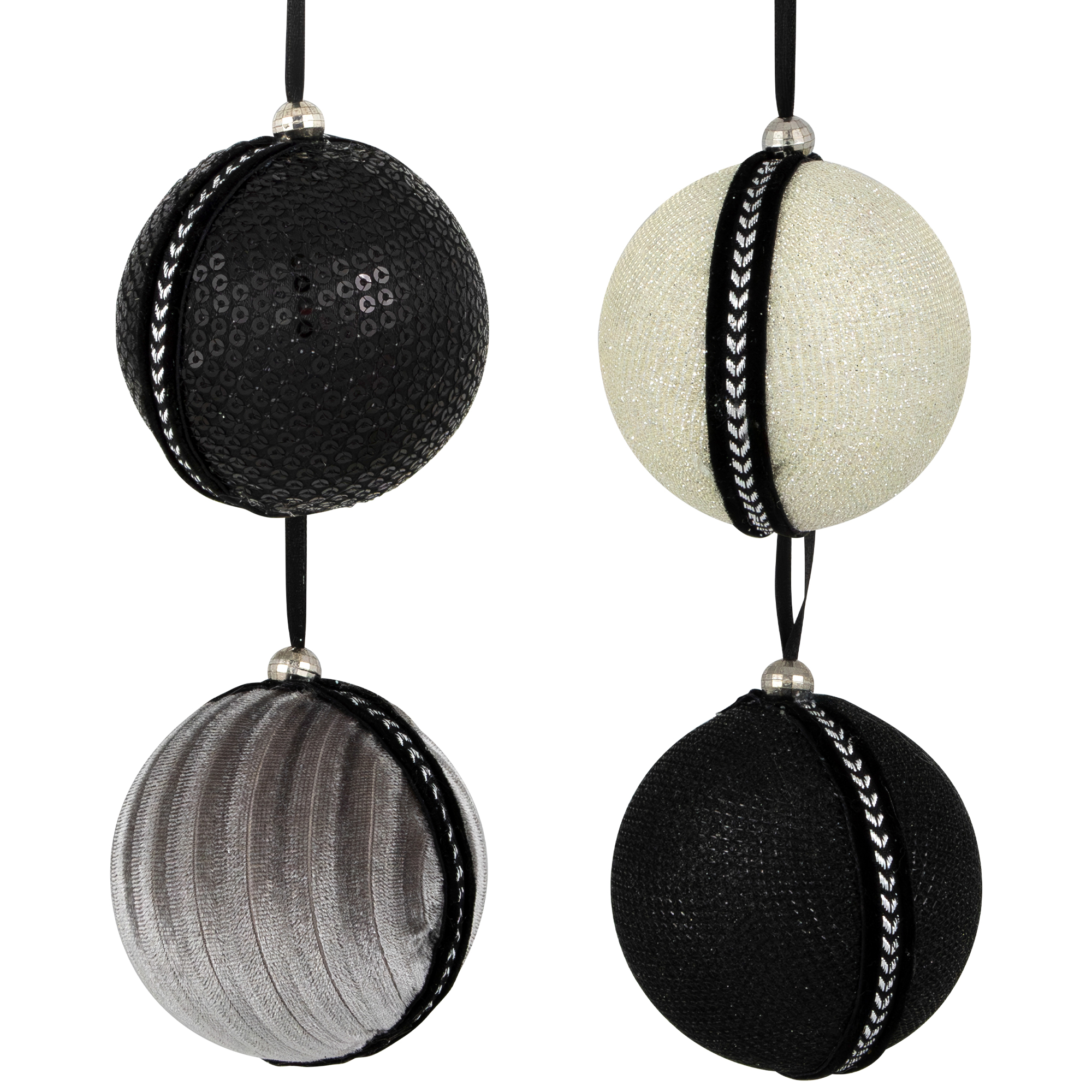 Northlight Sequined and Textured Christmas Ball Ornaments - 2.75" - Black - Set of 4