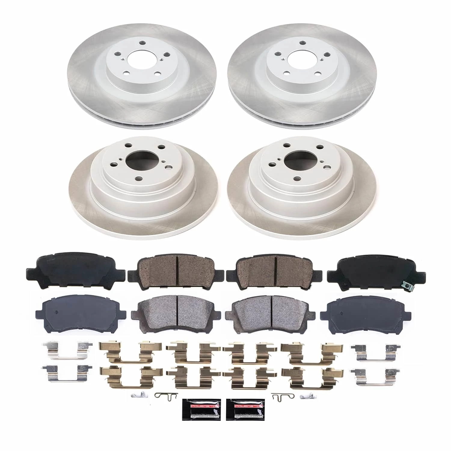 PowerStop Front and Rear Semi-Coated Rotor and Low-Dust Ceramic Brake Pad Kit SC2371
