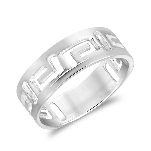 Aeravida Meander Greek Key Style Band .925 Silver | Dainty Rings For Men | Casual Comfort Fit Silver Rings for Women, Men | Greek Key Ring for Fashion | Gift for Women, Men | Ring-8