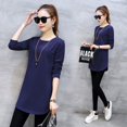 thumbnail image 3 of Women Autumn Round Collar Solid Color Slim Versatile Long Sleeve Blouse Casual Female T-Shirt Tops Navy Blue, 3 of 6