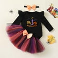 thumbnail image 2 of FYDUU Baby Girl Hallween Outfit Baby Girls Pumpkin Outfit Set Long Sleeve Romper Tulle Tutu Skirt Headband 3Pcs Set Party Thanksgiving Clothes 1-3 Months, 2 of 4